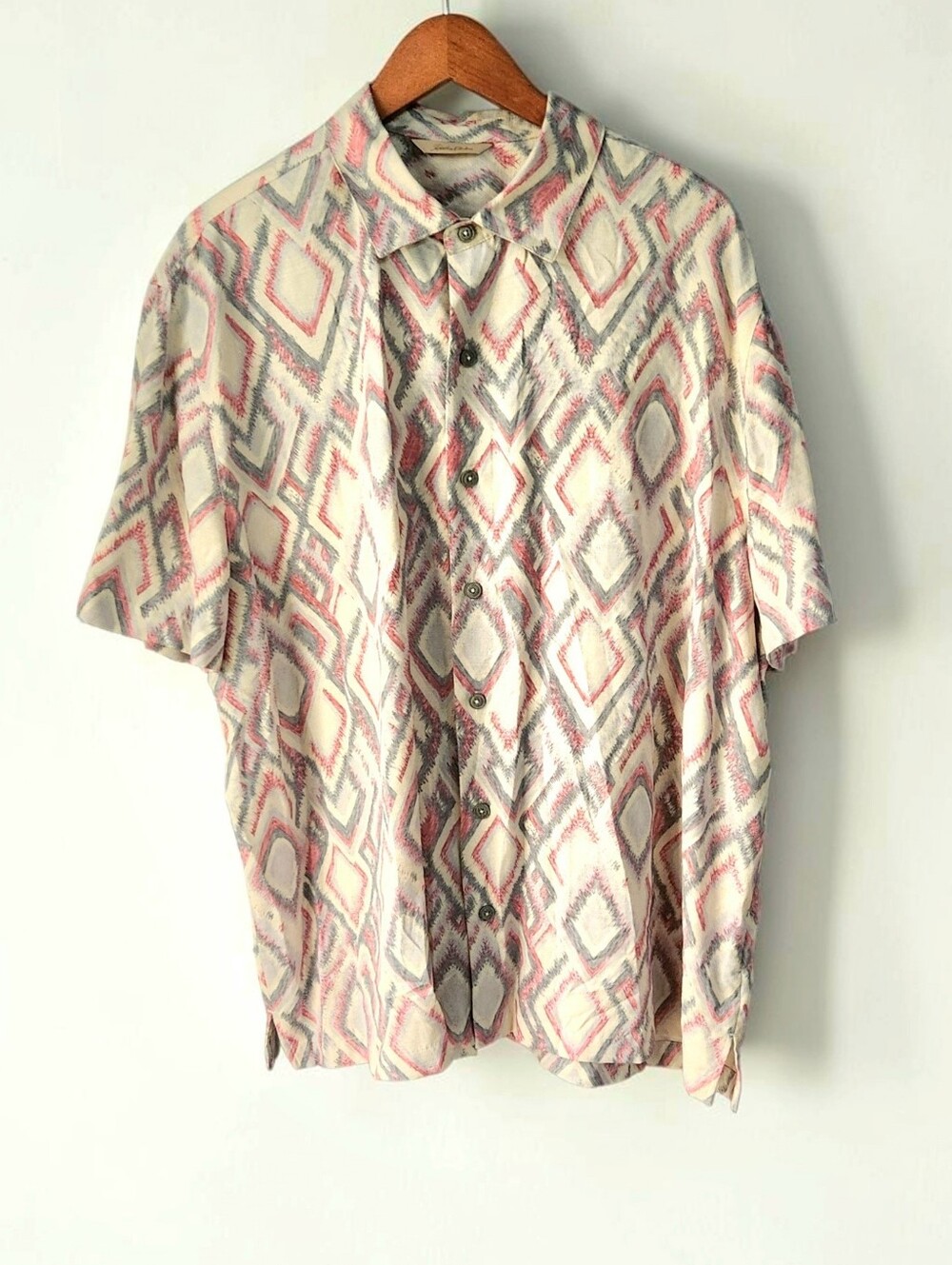 Vintage 90s Paradise Collection Silk Diamond Button Up Shirt Mens XXL Pink Grey